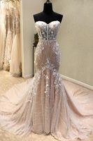 Wholesale Fantastic Real Image Mermaid Wedding Dress See Through Lace New Bridal Gown Champagne Applique Custom Made Tulle Beautiful Sweetheart Modern