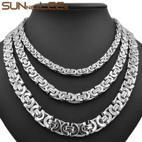 Wholesale Fashion Jewelry Stainless Steel Necklace mm mm mm Box Byzantine Link Chain Silver Color For Mens Womens SC07 N