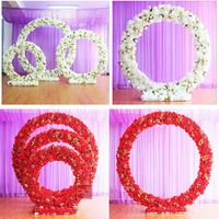 Wholesale Customized new round iron arch wedding props road lead stage background decor iron arch stand frame with silk artificial flowers