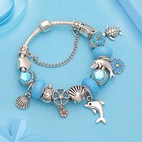 Wholesale Vintage Silver Dolphin Shell Turtle Pendants Charm Bracelet Blue Flower Crystal Bead Bracelet for Men Pulseira Masculina