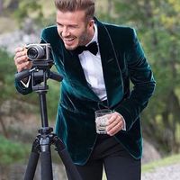 Wholesale 2018 Casual Style Green Velvet Men Suits Shawl Lapel One Button Blazer Wedding Tuxedos Custom Made Coat Jacket Pants