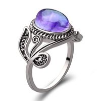 Wholesale Trendy Simple Purple Crystal Stone Ring for Women Retro Classic Wedding Engagement Rings Thai Silver Color Finger Jewelry anel