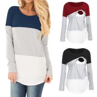 Wholesale 2018 Latest Pregnant Women Casual Long Sleeve Maternity Striped Nursing Clothes Breastfeeding Loose Blouse Top