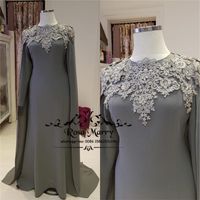 Wholesale Plus Size Grey Mermaid Mother of the Bride Groom Dresses Long Sleeves Wrap Vintage Lace Cheap Formal Evening Prom Party Gowns
