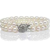 Wholesale Double Strands mm Natural South Seas White Pearl inch Silver Clasp Beaded bracelet