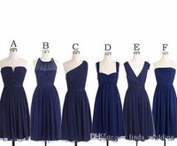 Wholesale Dark Navy Blue Bridesmaid Dress Real Sample Picture A Line Chiffon Knee Length Women Wear Maid of Honor Dress For Wedding Party Gown