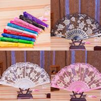Wholesale Ten Colors Lace Flower Bridal Hand Fans Vintage Hollow Bamboo Handle Wedding Accessories Brithday Gift Party Favors Royal Blue White Plastic F8209