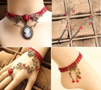 Wholesale Fashion Cameo Queen Head Red Rose Handmade Lace Fashion Necklace Earrings Bracelet Jewelry Women Gift Pendant