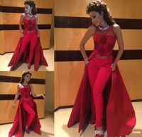 Wholesale 2019 Illusion AppliquesBeaded Myriam Evening Dresses Jewel Neckline Satin Slim Fit Fashion Women Prom Party Dresses With Pants