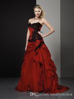 Wholesale Black and Red Vintage Gothic Ball Gown Wedding Dresses Strapless Lace Appliques Taffeta Colorful Bridal Gowns Country Western Style