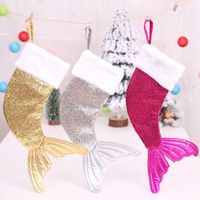 Wholesale Christmas Stockings Gift Bag Holders Sequins Mermaid Tail Kids Candy Bag Xmas Decoration for Home Xmas Tree Ornaments Colors