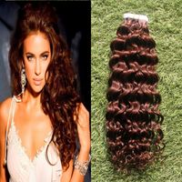 Human Tape In Hair Extensi 100g 2 5g Pc Double Sided Natural Human Pu Hair Extensions Silky Curly Hair 33 Dark Auburn Brown