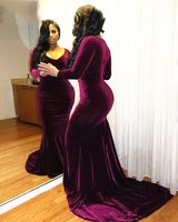 Wholesale Burgundy Velvet Prom Dresses Plus Size Long Sleeve Sexy Deep V Neck Long Mermaid Evening Gowns Pageant Dress Special Occassion