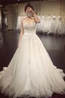 Wholesale Beaded Lace Backless Wedding Dresses Sexy Sweetheart Chapel Train Wedding Gown Ivory Pearls Tulle Corset Bridal Gowns