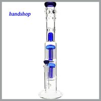 Wholesale Hookah Glass Bong quot water pipe double x arm tree dome perc without shot hole Blue Color
