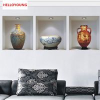Wholesale Chinese style ceramic vase vinyl wall stickers home decor decoration living room sitting room promotion d wall sticker