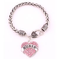 Wholesale Popular In Heart Bracelet For Women NURSE Written With Beautiful Crystals And Wheat Link Chain Zinc Alloy Dropshipping