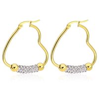 Wholesale TE L Titanium steel Crystal Heart Circle Hoop Earrings Jewelry For Women Yellow Gold Color