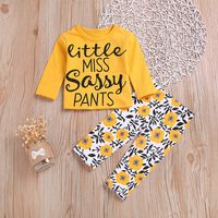 Wholesale Baby Girls INS Sets Kids Yellow Letters Long Sleeve T shirts Flowers Pants Set New Infant Toddle Spring Autumn Suit Clothes High quali
