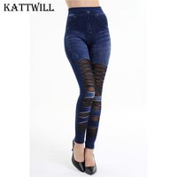 Wholesale 2017 Women s Leggings Jeans For Women Denim Pants With Yarn Splice Fashion Hollow Slim Jeggings Fitness Big Size Denim Leggins
