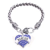 Wholesale BABY SIS Crystal Heart Shape Charm Pendent Wheat Link Chain Family Girl Cuff Bangle Bracelet Jewelry