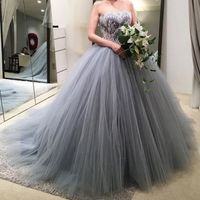 Wholesale Glamorous Bodice Corset Ball Gowns Prom Dresses Lace Appliques Strapless Lace Up Evening Gowns Glamorous Fluffy Tulle Party Dresses