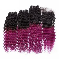 Wholesale Malaysian Deep Wave Human Hair Ombre Purple Two Tone Virgin Hair Bundles Dark Root B Purple Ombre Human Hair Weaves With Lace Closure