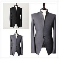 Wholesale Mandarin collar Gentlemen men suits jacket Handmade Wedding groom tuxedos vest Men Custom Made Suit Jacket