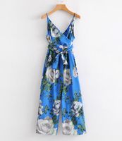 Wholesale Europe and the United States fashion printing holiday high waist shows thin leakage back jumpsuit dress