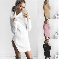 Wholesale 2018 new explosions autumn and winter sexy split fork turtleneck sweater dress jackets women s clothing direct manufacturers direct sale