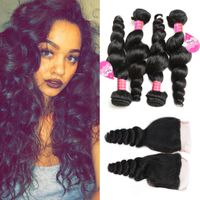 Wholesale Meetu Brazilian Hair Weaves Bundles with Closure Double Weft Loose Deep Wave Wavy Virgin Human Hair Extensions for Women All Ages Natural Black inch