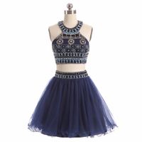 Wholesale Navy Cocktail Dresses Robe De Cocktail Noire Sexy Short Two Piece Prom Dress Special Occasion Homecoming Pageant Gowns