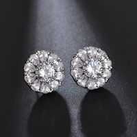 Wholesale sparkling stud earrings for girls with cubic zircon stone white gold color fashion flower design earings