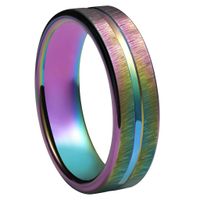 Wholesale Mens Wedding Rings mm Tungsten Carbide Wedding Rings Rainbow Anodized Groove Center with Rainbow Plating Mens Jewelry