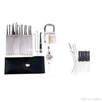 Wholesale 12pcs Leather Lock Pick Case Stainless Handles w Bag Transparent padlock Small Broken Key Extractor Tools