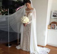 Wholesale 2018 Hot Sale White ivory Chiffon Wraps Appliques Lace Wedding Jacket Bridal Cloak Lace Bridal Dress s Cape