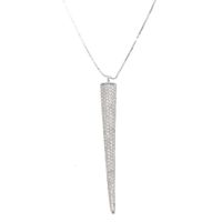 Wholesale 100 Sterling Silver Micro Pave CZ Clear Zirconia Long Spike Point Pendant Necklace Cubic Cone Pendant Chain Necklace woman men jewerly