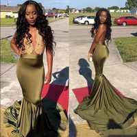 Wholesale African Prom Dresses For Black Girl Sexy Open Back Lace Appliqued Ruched Mermaid Evening Gowns Hot Sales