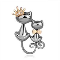 Wholesale Cat Brooches Pins Hot Sale Silver Crystal Rhinestone Double Cats Pin Brooche for Women Girl Party Gift Fashion Jewelry WH