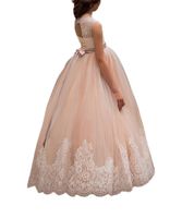 Wholesale Kids Flower Girl Dress With Bow Sash Lace Applique Ball Gown Kids Girl Bridesmaid Dresses Princess Gowns Elegant Formal Long Tulle New