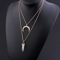 Wholesale Fashion Natural Stone Hexagonal Prism Chakra Healing Necklace For Women Turquoise Gem Crystal Pendant Horn Moon Necklace