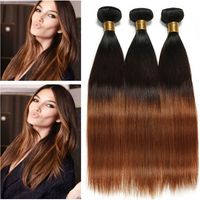 Wholesale Straight B Dark Root Brown and Auburn Ombre Peruvian Human Hair Weave Bundles Tone Ombre Virgin Human Hair Extensions