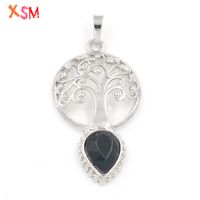 Wholesale xinshangmie Silver Plated Natural Black Agates Cut Face Water drop shape Life Tree Pendant Women Charm Jewerly