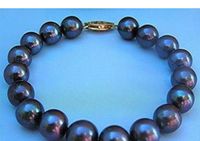 Wholesale Charming mm round tahitian black blue pearl bracelet inch k gold clasp