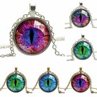 Wholesale Vintage Colored Dragon Cat Eye Glass Cabochon Plated Long Chain Pendant Necklace Nice Gift