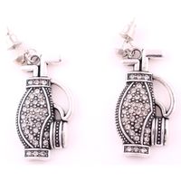 Wholesale 18mm mm pair High Quality Vintage Antique Silver Color Zinc Alloy Golf Bag Pendant Studded With Crystal Hook Earrings Jewelry