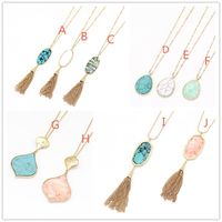 Wholesale Fashion Styles Gold Color natural stone Geometry Turquoise Shell Tassel druzy drusy statement necklace For Women brand Jewelry