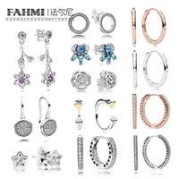 Wholesale FAHMI Sterling Silver Fashion Daisy Rose Stud Earrings Water Drops Love Star Ice Crystal Paw Inlay Earring