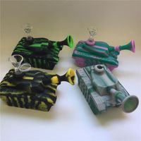 Wholesale DHL Tanks Style silicone Smoking Pipes With Glass Bowl Tank bubbler Silicone Bong Unbreakable Water Pipe Wax Oil Dry Herb Hookah Silicone Bo