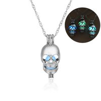 Wholesale Glow in the Dark Skull Necklace Noctilucence Light Skull Pendant Lockets Chains women men Fashion Jewelry Gifts